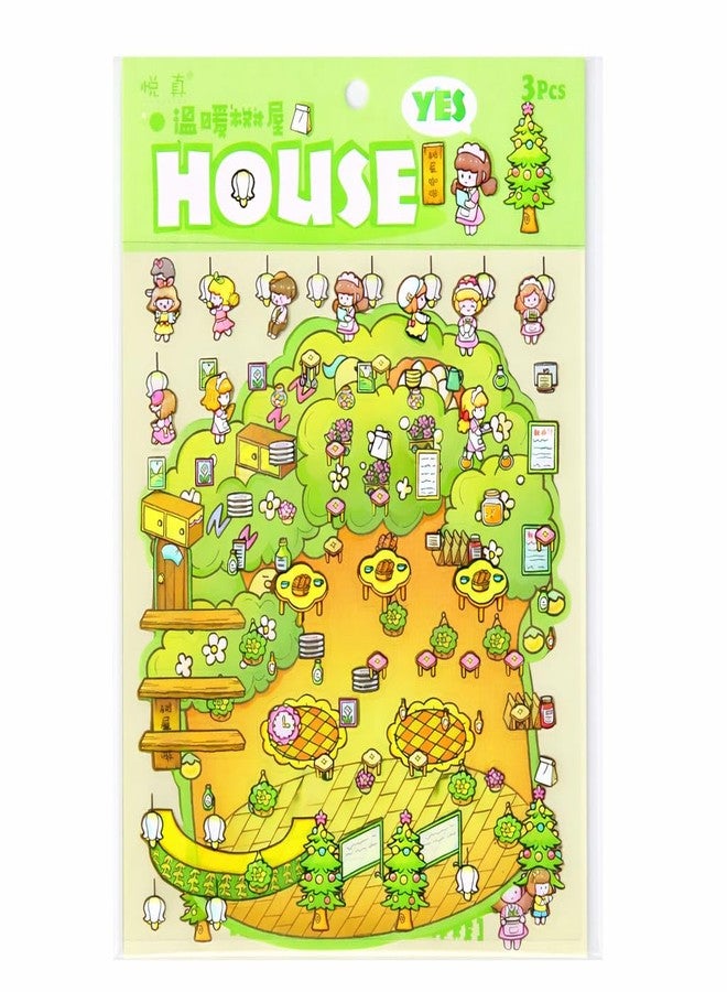 Palap TruGyft® DIY 3D House Stickers Pack of 4 with Tweezer - Cute Cartoon Scene Kits for Kids Dreamland-Crystal Paradise, Bottle World, Tree House, Secret Flower Room - Image 3